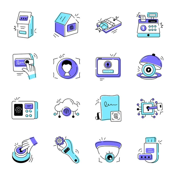 Bundle Security Systems Doodle Icons — Vettoriale Stock