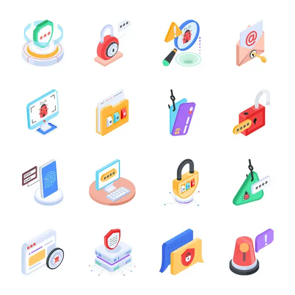 Trendy Collection Cybersecurity Isometric Icons — Stock Vector