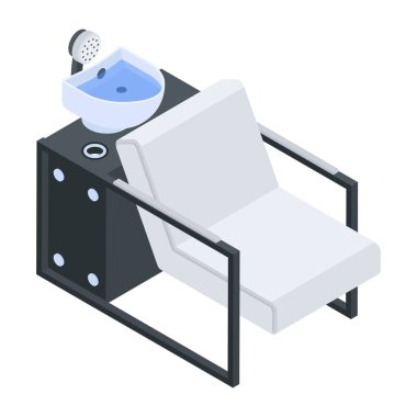 saç yıkama sandalyesi izometrik vektör simgesi 