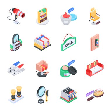 Berber Aksesuarları Koleksiyonu Isometric Simgeleri