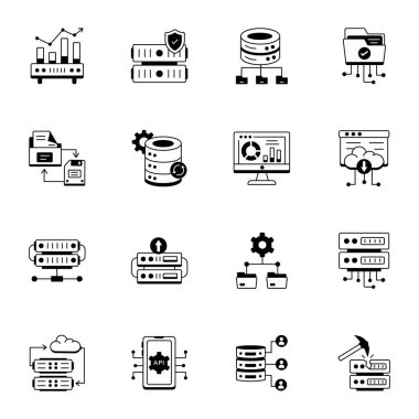 Bulut hesaplaması, bulut hizmetleri, sunucu, siber güvenlik, dijital dönüşüm ile ilgili satır simgeleri 
