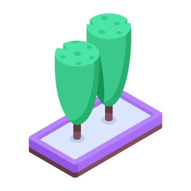 Beyaz arkaplanda Isometric Ağaç Simgesi izole edildi. Vektör illüstrasyonu