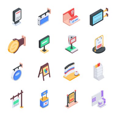 Açık hava reklam afişleri için simge seti