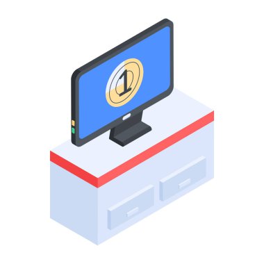 Bilgisayar monitörü simgesi, beyaz arkaplanda vektör illüstrasyonu