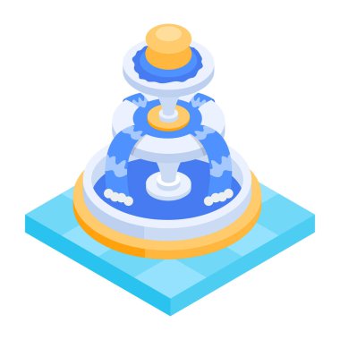 Beton çeşme simgesi, beyaz arkaplanda vektör illüstrasyonu