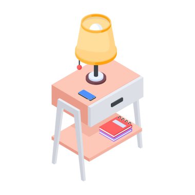 masa lambası ve kitaplar komodinin üzerinde vektör illüstrasyon tasarımı