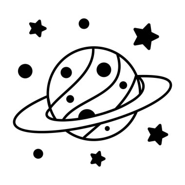 uzay gezegeni ve yıldızlar çizgi biçim vektör tasarımı