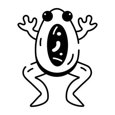 karikatür kurbağa simgesi, beyaz arkaplanda vektör çizimi