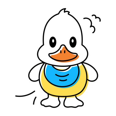 Beyaz arkaplanda eşarbı olan şirin bir ördek karalama simgesi