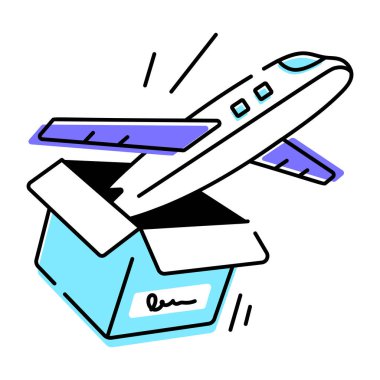 Uçak, çizgi çizimi. Çizim, sürekli çizgi. Gökyüzünde bir uçak. Vektör siyah-beyaz çizimini izole etti. Seyahat, seyahat, havaalanı, tatil