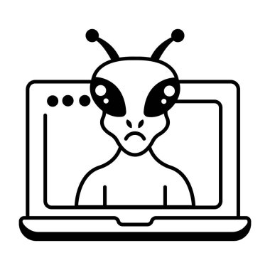 Beyazda izole edilmiş modaya uygun bir uzaylı simgesi 