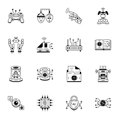 ai kavramı, teknoloji ve yenilik simgesi seti, satır biçimi vektör tasarımı 