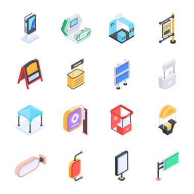 Çevrimiçi alışveriş için izometrik simgeler, vektör illüstrasyonu basit tasarım