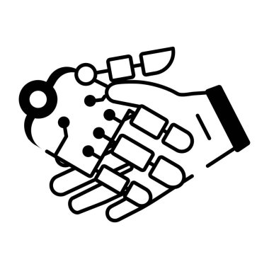 Beyaz üzerine izole edilmiş robot eli ile tokalaşma 