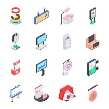 vektör izometrik simgeler tabela kümesi, vektör illüstrasyonu basit tasarım