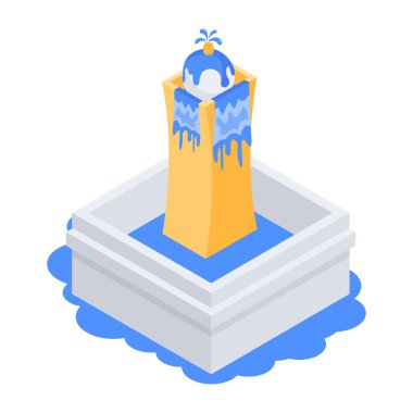 Beton çeşme simgesi, beyaz arkaplanda vektör illüstrasyonu