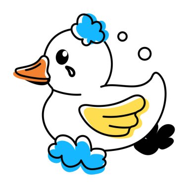 Beyaz arka planda izole edilmiş köpüklü ördeğin şirin karalama simgesi