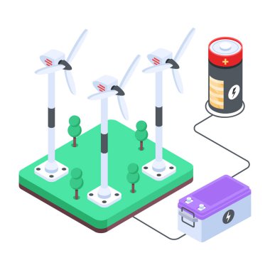 Çevre Enerjisi Düz Isometric Simgesi