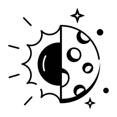 ay ve güneş ikonu, çizgi biçimi, vektör illüstrasyonu