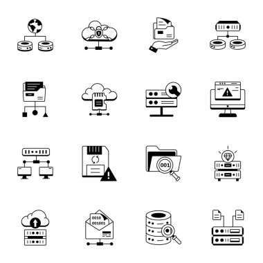Bulut hesaplaması, bulut hizmetleri, sunucu, siber güvenlik, dijital dönüşüm ile ilgili satır simgeleri 