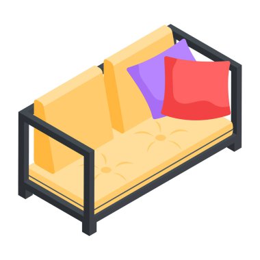 Yastık simgesi olan kanepe, beyaz arkaplanda vektör illüstrasyonu