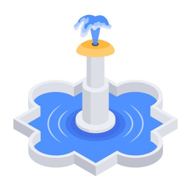 Beton çeşme simgesi, beyaz arkaplanda vektör illüstrasyonu