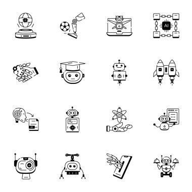 yapay zeka ve robot simgesi seti, vektör illüstrasyonu