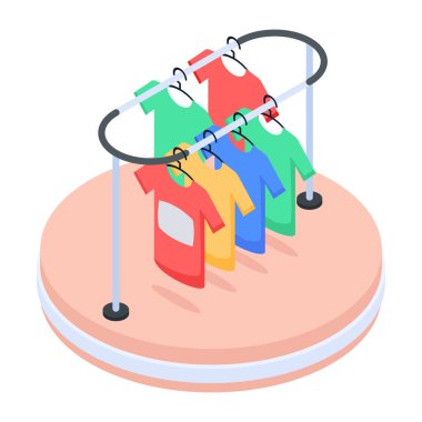 Giysiler ve askılar beyaz üzerine izole edilmiş çizgi film vektör illüstrasyonu