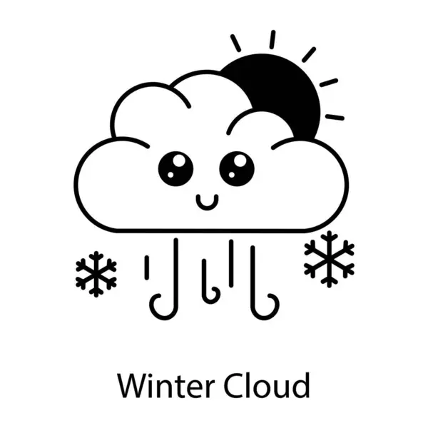 Cloud Sun Snow Line Icon Design — Stock Vector