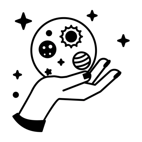 Χέρι Κρατώντας Μια Μπάλα Την Διανυσματική Απεικόνιση Πλανητών Λευκό Φόντο — Διανυσματικό Αρχείο