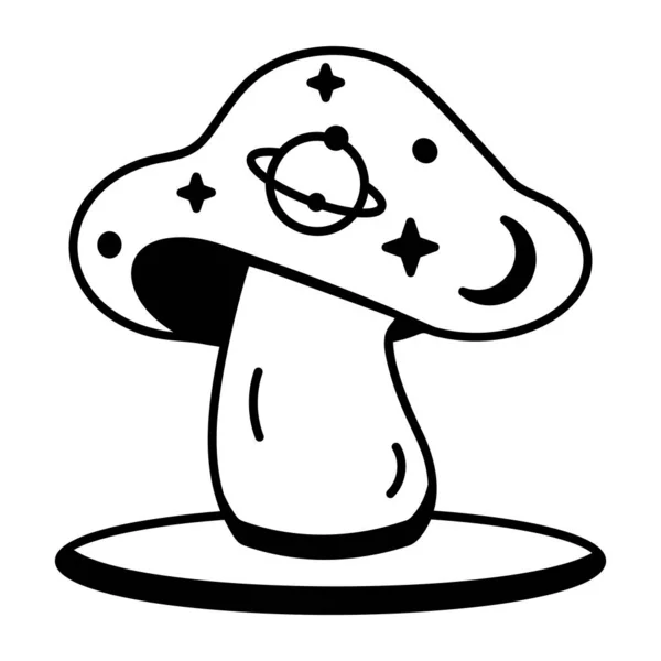 Mushroom Planet Stars Vector Illustration White Background — Stock Vector