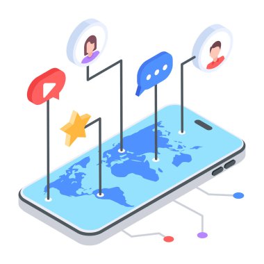 cep telefonu ve sosyal medya konsepti vektör illüstrasyonu olan kişiler 