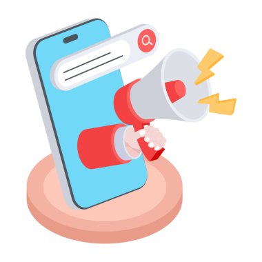 Akıllı telefon ve hoparlör ikon vektör illüstrasyonlu megafon 