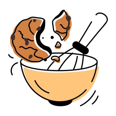 Çeşitli fırın yiyecekleri ve şekerleme ürünlerini gösteren Doodle tarzı kurabiye deseni