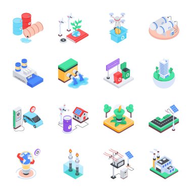 yenilenebilir enerji simgesi seti, vektör illüstrasyonu basit tasarım