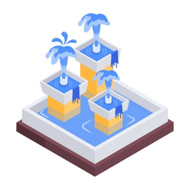 Beton çeşme simgesi, beyaz arkaplanda vektör illüstrasyonu