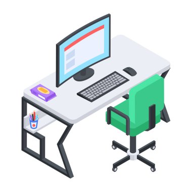 Ofis kabin mobilyalarının son moda izometrik simgesi