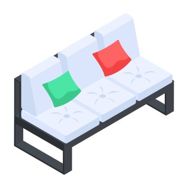 Yastıklı rahat kanepe izometrik çizim 