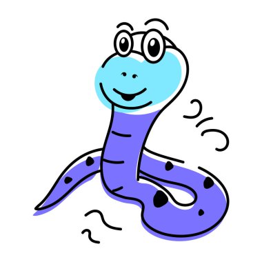 Sevimli komik yılan vektör karikatürü. Beyaz arkaplanda izole edilmiş sürüngen