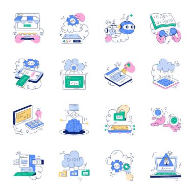 Kodlama simgesi programlanıyor. Yazılım geliştirme simgesi koleksiyonu