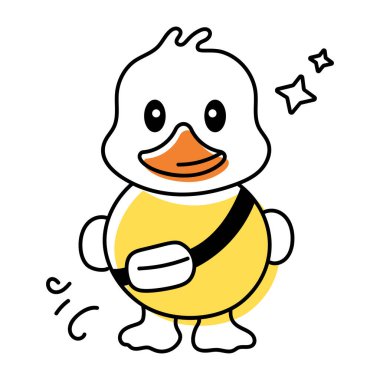 Beyaz arka planda izole edilmiş güvenli kemerli ördeğin şirin karalama simgesi