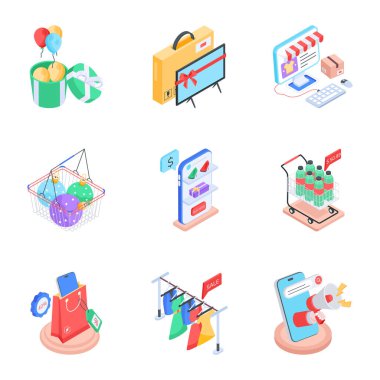 Satış ve reklam simgeleri, vektör illüstrasyonu basit tasarım