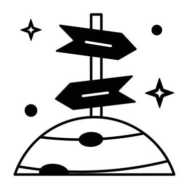 Yönlendirme işareti simgesine sahip gezegen, özet biçimi