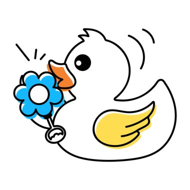 Beyaz arka planda çiçekli şirin bir ördek karalama simgesi