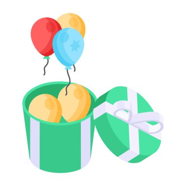 Hava balonlarında doğum günü hediyesi, vektör çizimi basit tasarım