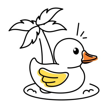 Beyaz arka planda izole edilmiş bir ördeğin şirin karalama simgesi