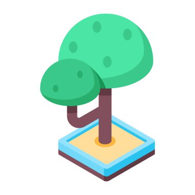 Beyaz arkaplanda Isometric Ağaç Simgesi izole edildi. Vektör illüstrasyonu