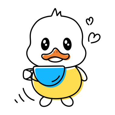 Fincanlı şirin yavru ördek karakterinin vektör çizimi