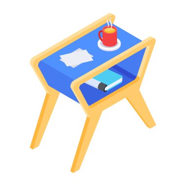 wooden table with tea, vector illustration simple design