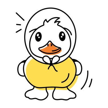 Beyaz arka planda izole edilmiş şapkalı ördeğin şirin karalama simgesi